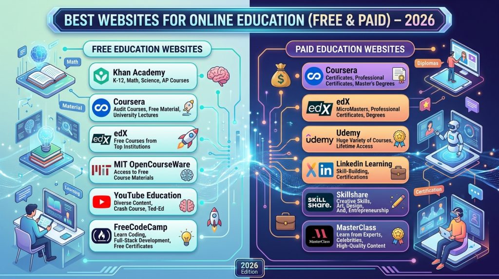 Best Websites for Online Education (Free & Paid) – 2026
