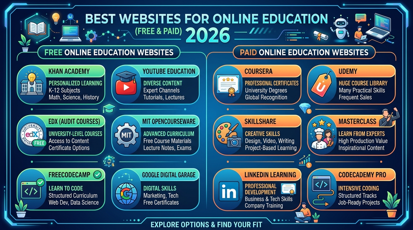 Best Websites for Online Education (Free & Paid) – 2026